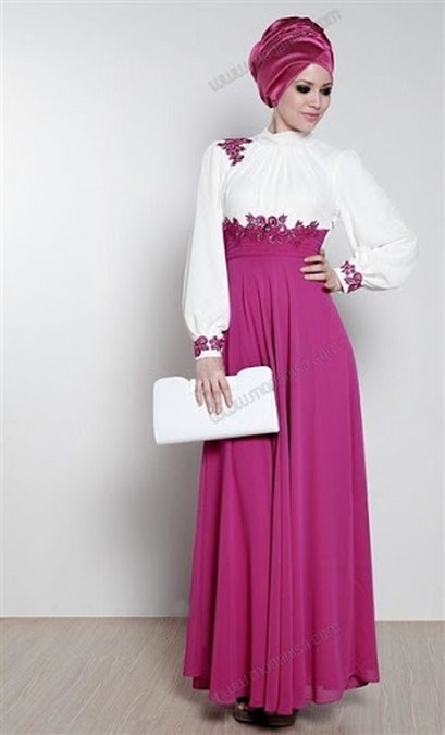  Model Baju Muslim Hijab Pesta Putih ungu