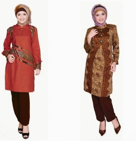 Model Baju Batik Muslim Modern Wanita Terbaru Kombinasi